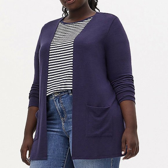 Torrid 1X 14-16 Navy Hacci Open Straight Front Cardigan - Picture 2 of 4